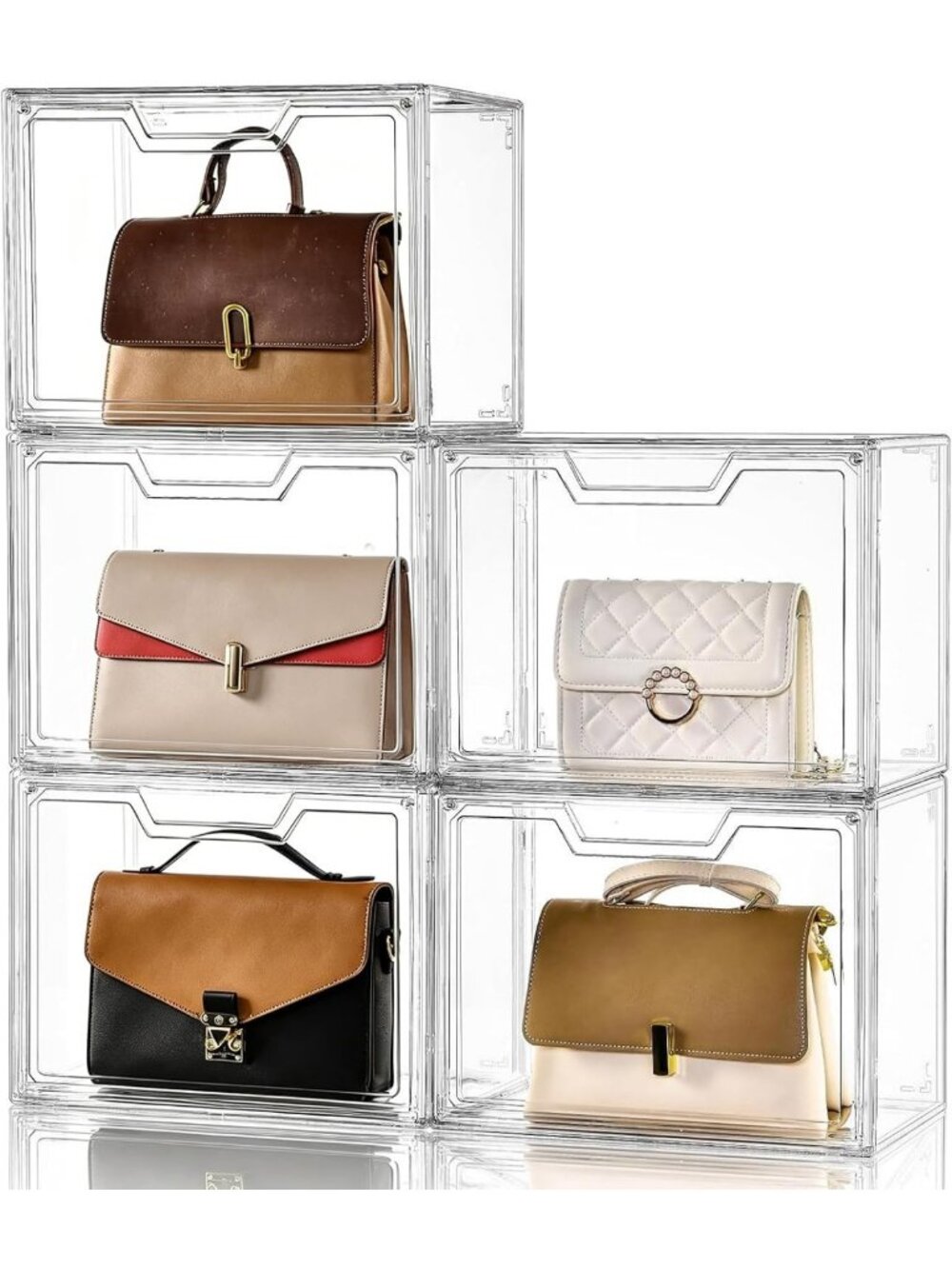 Clear Acrylic Purse Organizer Set - Handbag Storage Box with Magnetic Door (5